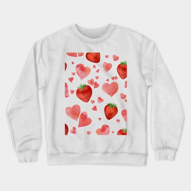 Hearts and strawberries watercolor romantic pattern. Sweet valentine print. Crewneck Sweatshirt by likapix